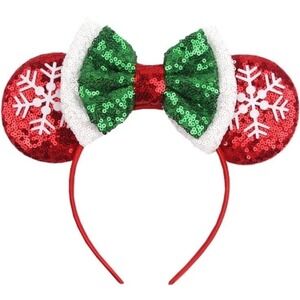 New LSHDXD Christmas Mouse Ears Bow Headband Hair Hoop, Glitter Snowflake Hair b